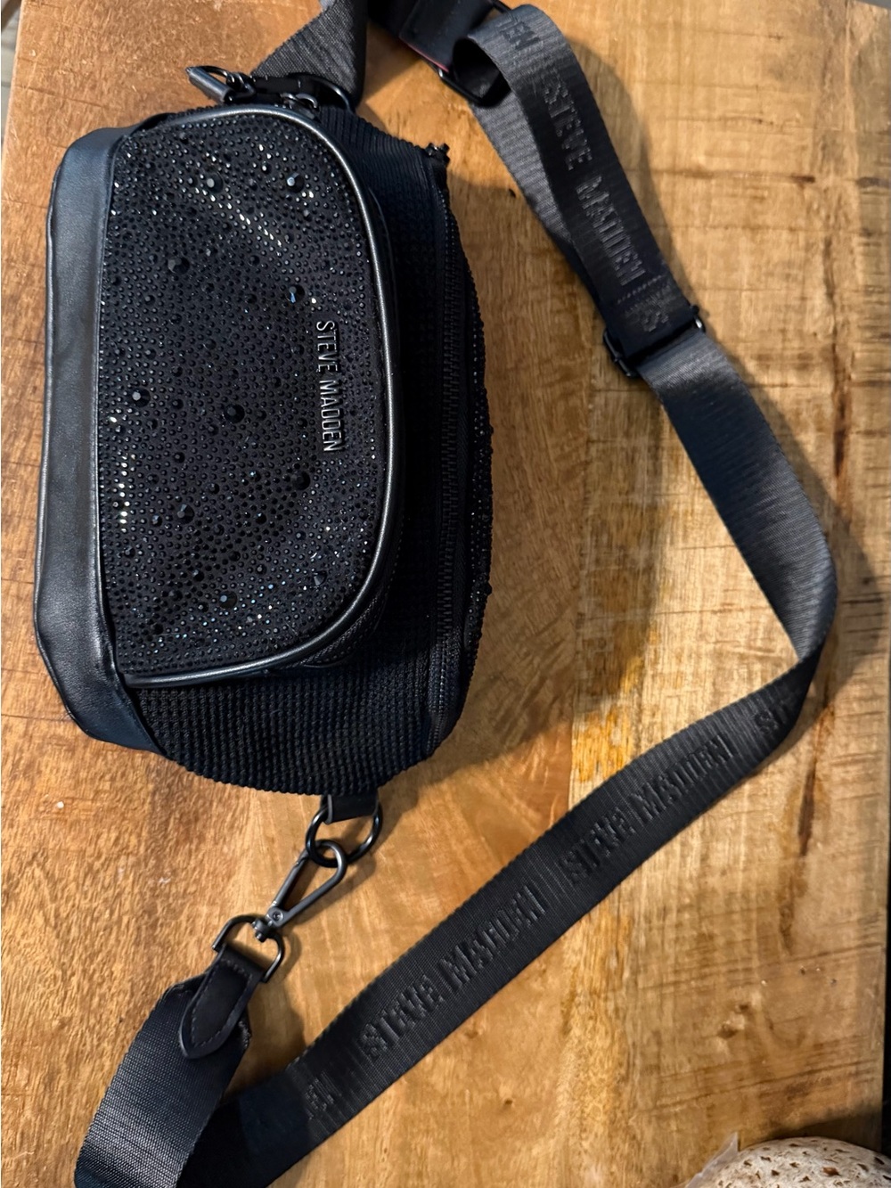 Steve Madden Black Crystal-Embellished Crossbody Sling Bag